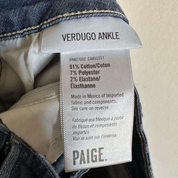 PAIGE Blue Distressed Denim Verdugo Ankle Zoey Destructed Stretchy Skinny Jeans - Picture 9 of 9